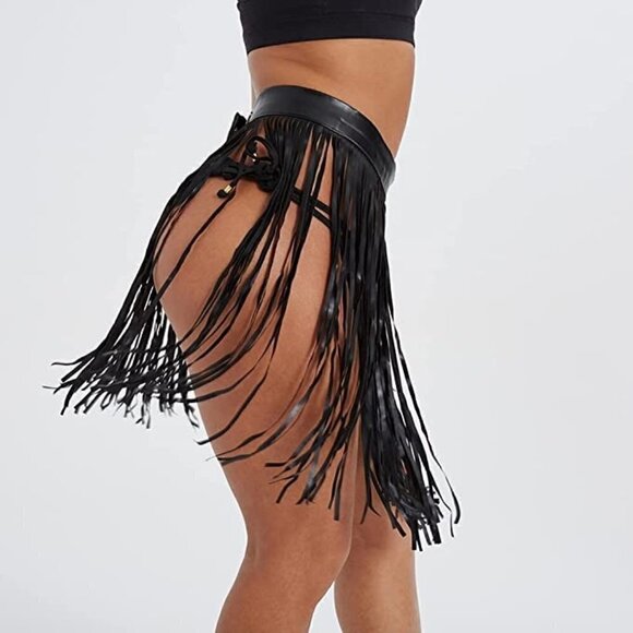 Spuly Accessories - 𝅺black Leather Waist Belt Tassel Dance Rave Cosplay Bondage BDSM NWT